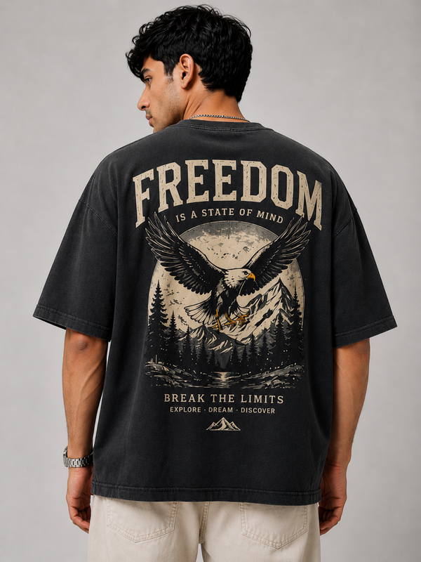 FREEDOM Vintage Eagle Graphic Tee - Washed Black