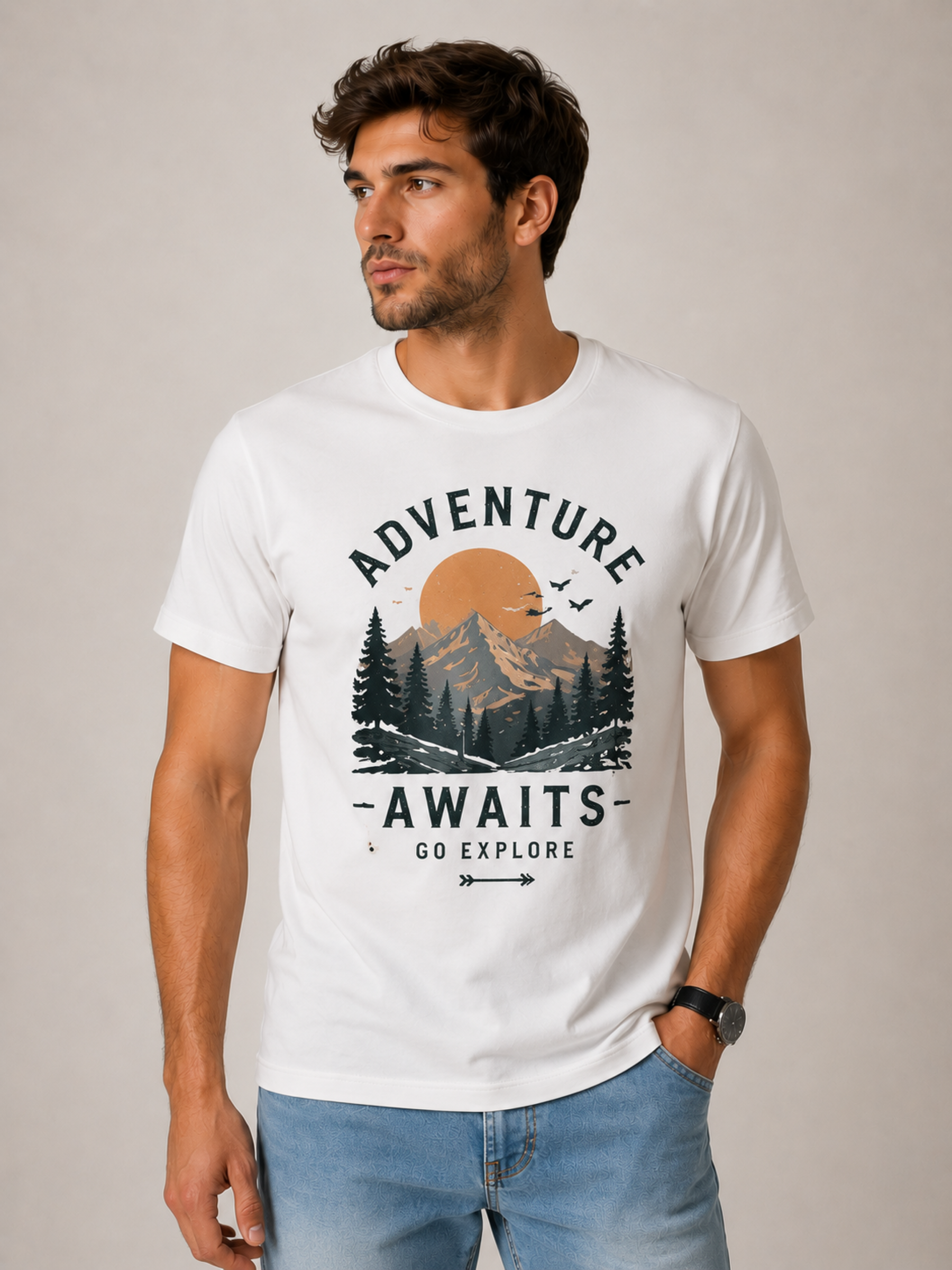 ADVENTURE AWAITS Mountain Graphic Tee - White