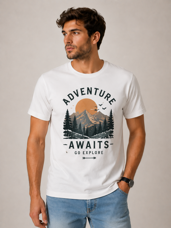 ADVENTURE AWAITS Mountain Graphic Tee - White