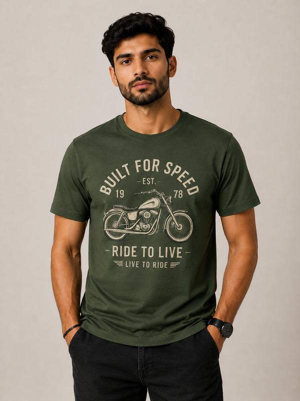 BUILT FOR SPEED Vintage Motorcycle Tee - Olive Green