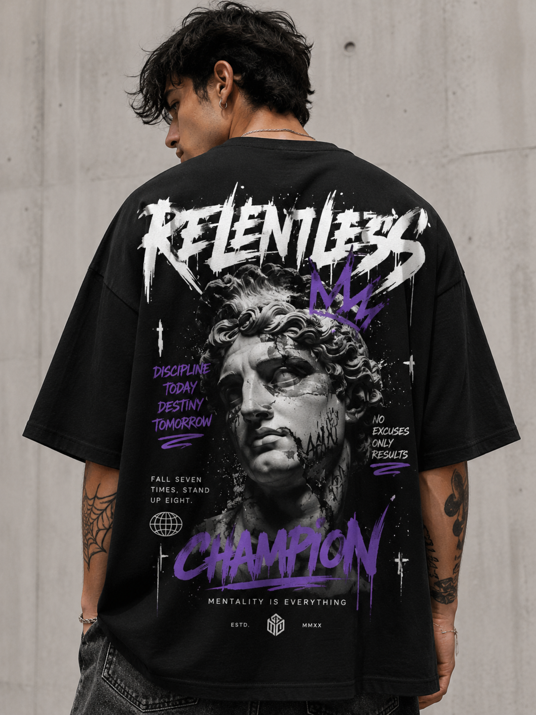 RELENTLESS Oversized Graphic Tee - Black
